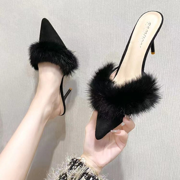 Plush high heel slippers DO317