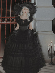 Black  Elegant Ruffles Dress DB8021