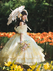 Plus Size Yellow Floral Lolita DRESS DB8038