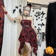Gothic Red and Black Plaid Dress DB9010