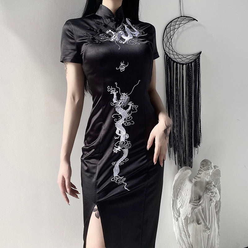 Dark Cheongsam Slit Long Dress DB9001