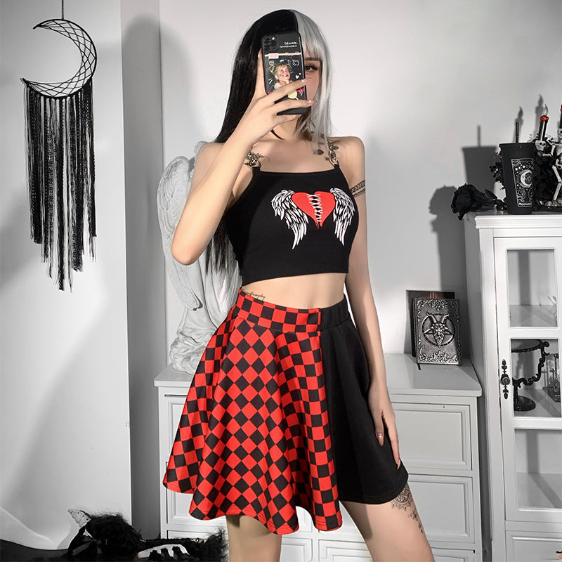 Punk Color Contrast Black and White Plaid Skirt DB9003