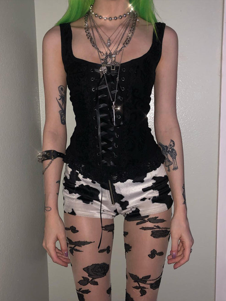 Gothic Black Lace Strap Vest DB9004