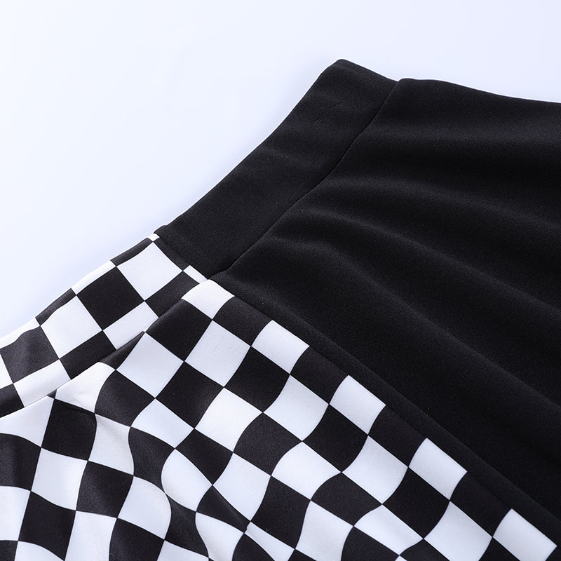 Punk Color Contrast Black and White Plaid Skirt DB9003