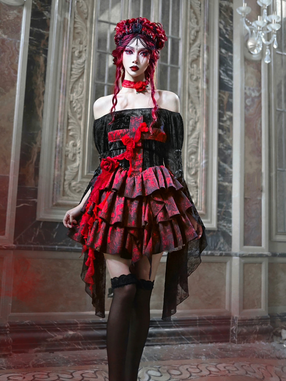 Gothic Rose Jacquard Bandeau Dress DB8089