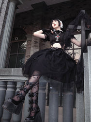 Black Gothic Rose Punk Top + Skirt Set DB8077