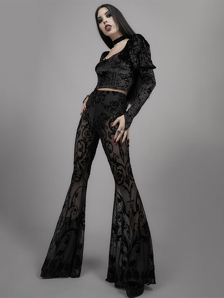 Lace see-through flared pants DO410