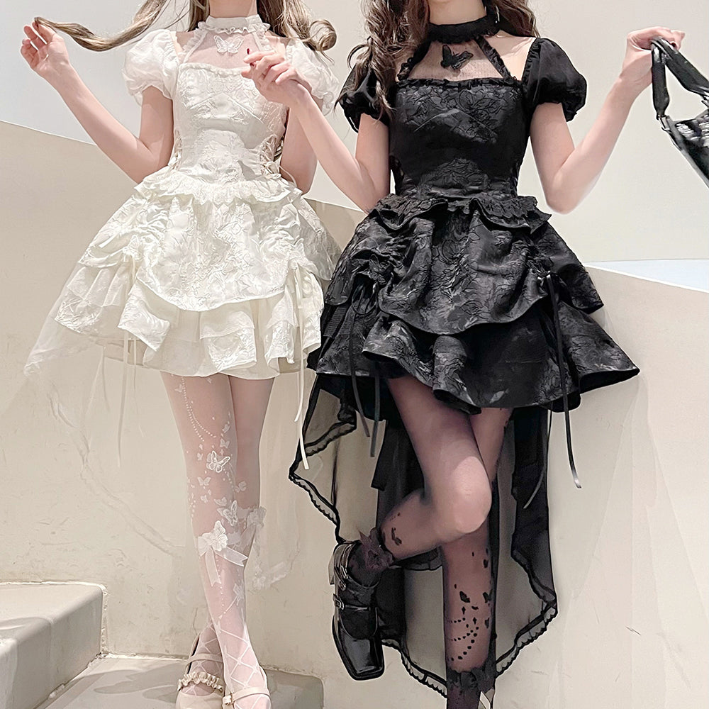 Lace Tutu Puff Sleeves Solid Color Lolita Dress DB8137