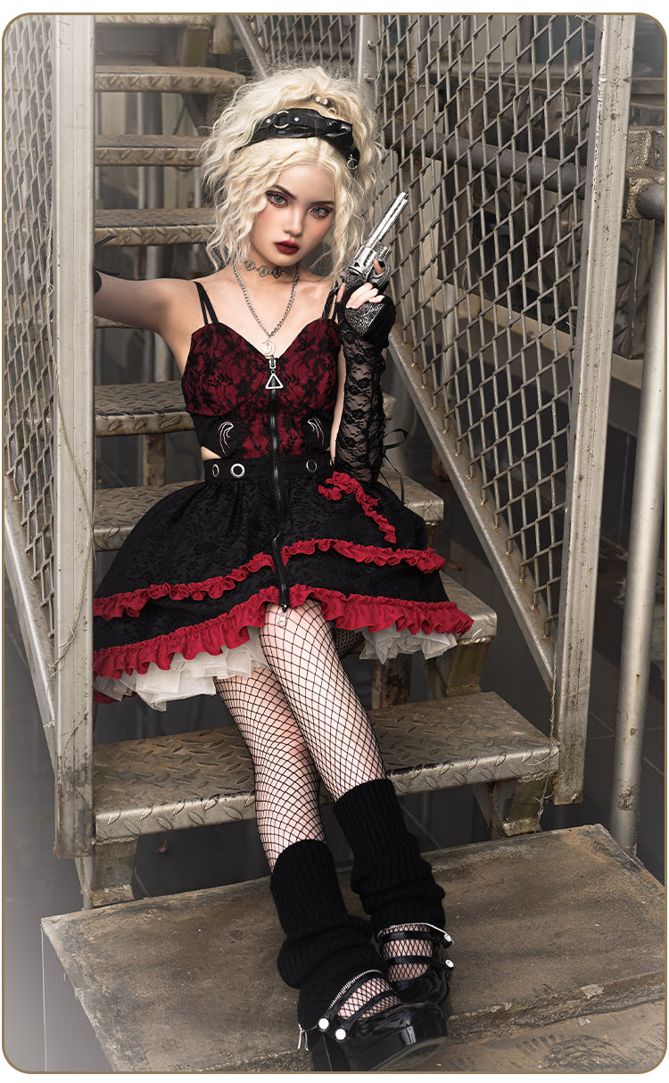 Black and Red Spice Girls Punk Lolita Dress DB8219