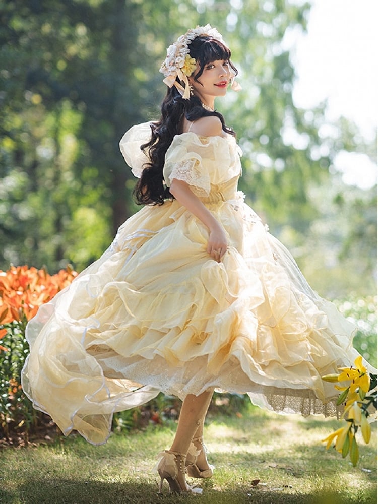 Plus Size Yellow Floral Lolita DRESS DB8038