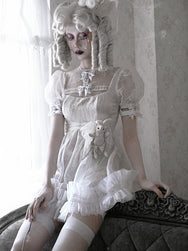 White Goth Puff Sleeve Dress DB8085