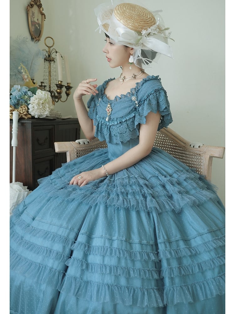 Blue  Elegant Ruffles Dress DB8022