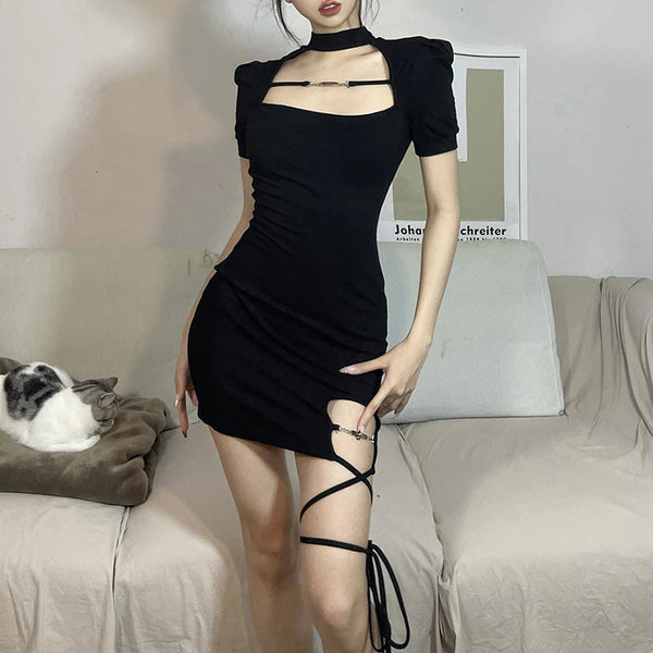Black Short Sleeve Dress DO085