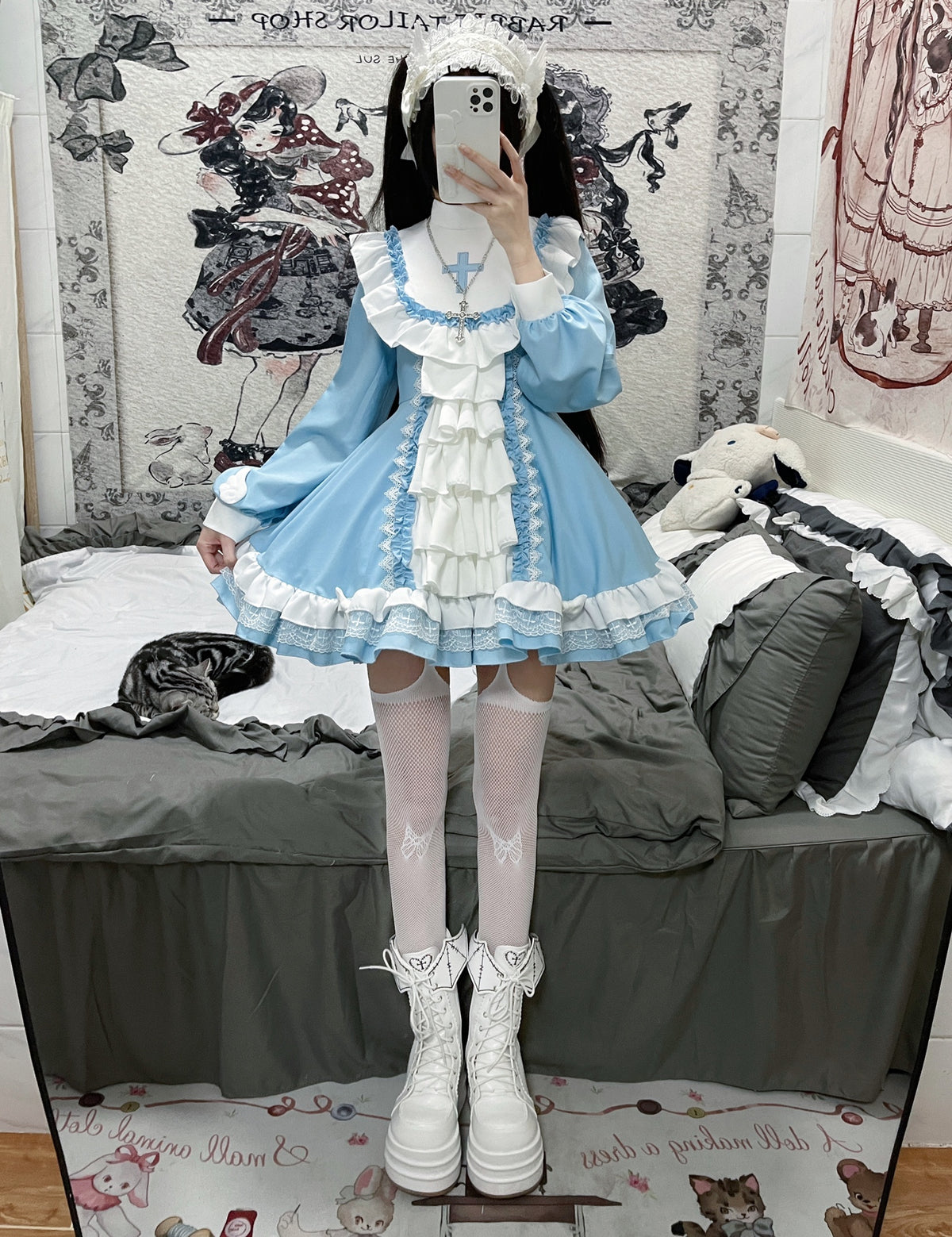 Dark Gothic nun style Lolita OP skirt maid suit DB8136