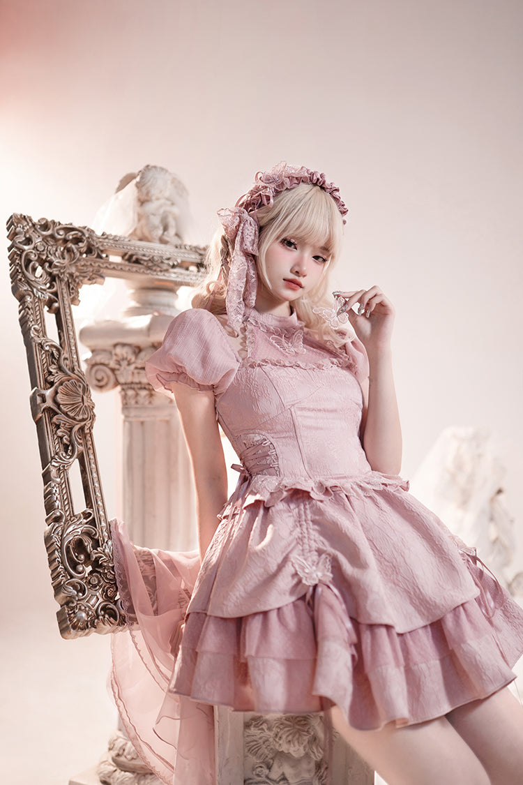 Lace Tutu Puff Sleeves Solid Color Lolita Dress DB8137