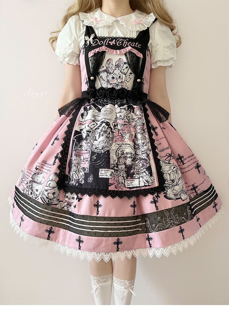 Black pink cute daily lolita skirt DB8115