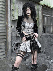 Punk PU Fishnet Babes Pleated Gothic Mini Skirt DB8176