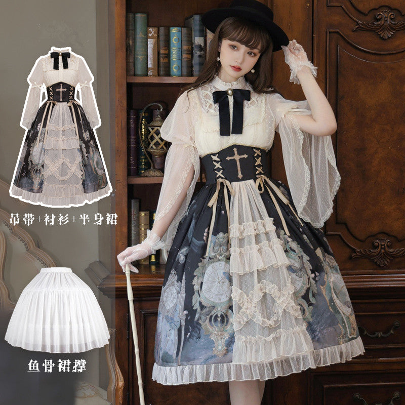 Elegant retro butterfly clock lolita skirt DB8144