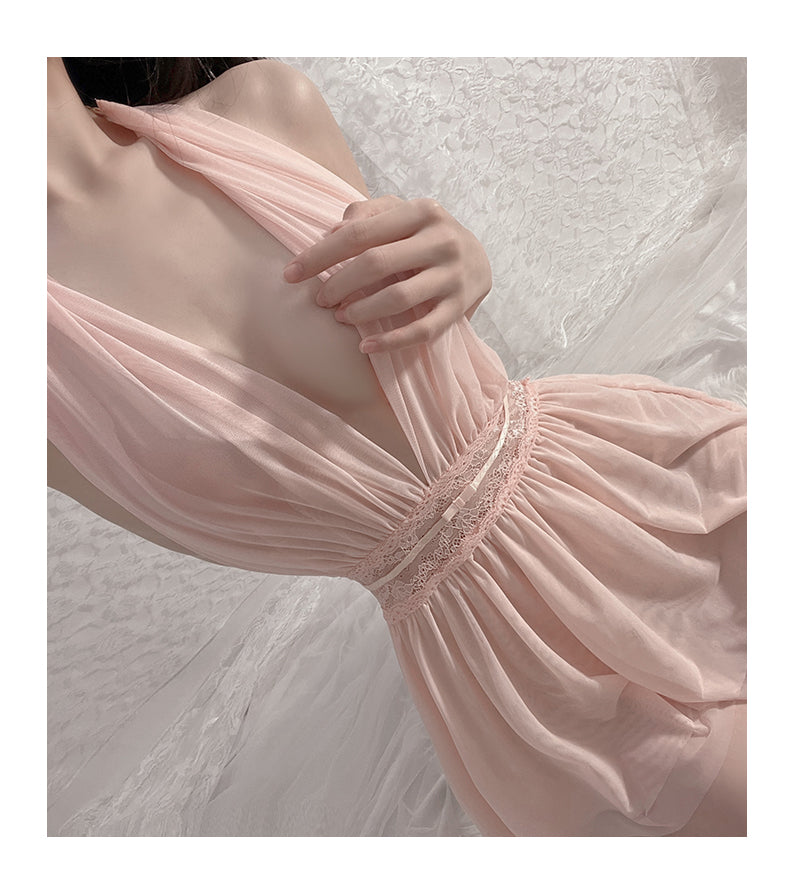 Gauze V-shaped suspender nightgown DO178