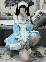 Dark Gothic nun style Lolita OP skirt maid suit DB8136