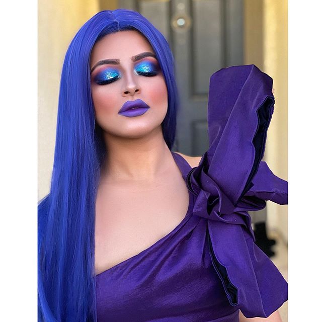 Blue-violet long straight wig DB4104