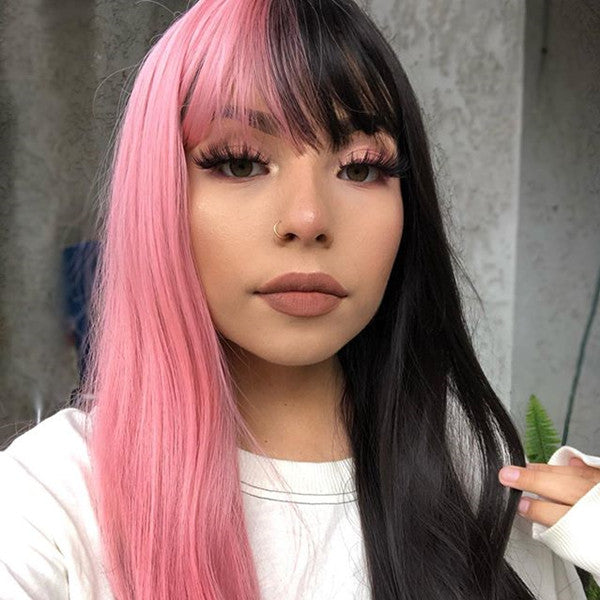 Review from Pink + Black Colorblock Long Wig DB4095