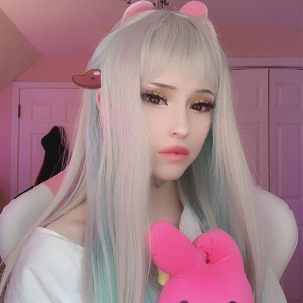 Review from Nene Yashiro cos silver grey gradient green wig DB5082