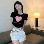 Black Heart Embroidered T-Shirt DB7684