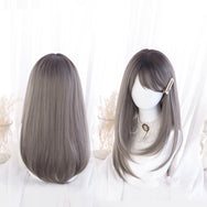 Linen gray mid-length straight wig DB7294