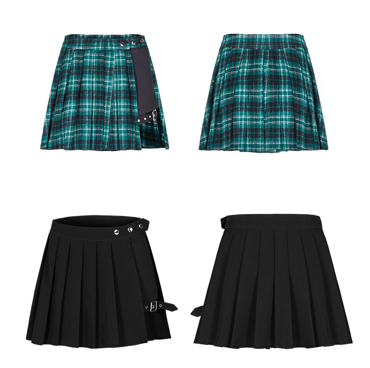 Fake two-piece plaid high waist skirt DB2004