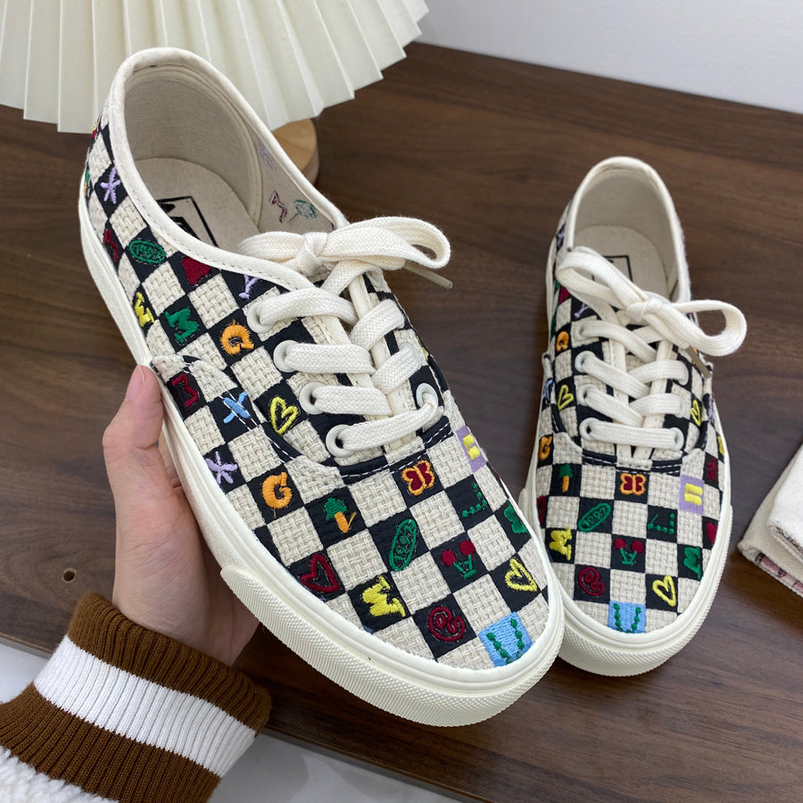 checkerboard embroidered canvas shoes DB7676