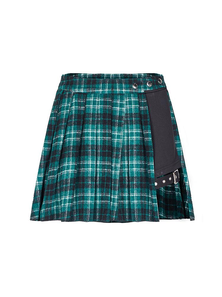Fake two-piece plaid high waist skirt DB2004