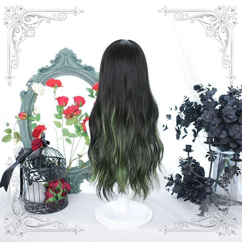 Black and green long curly hair  DB7789