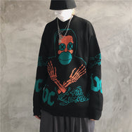 Dark cartoon jacquard loose sweater (men and women) DB4762