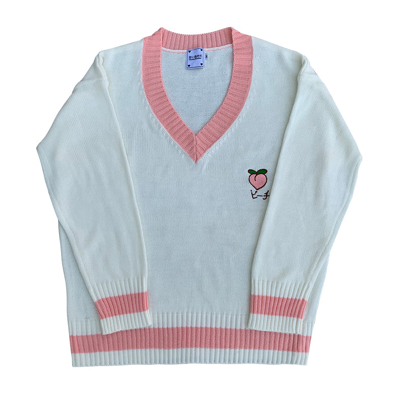 Peach and strawberry embroidery knit sweater DB5994