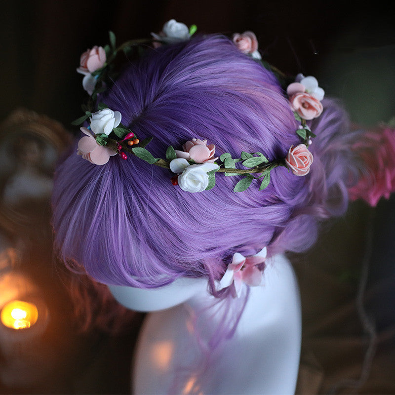 Lolita pink purple gradient long curly wig DB6390
