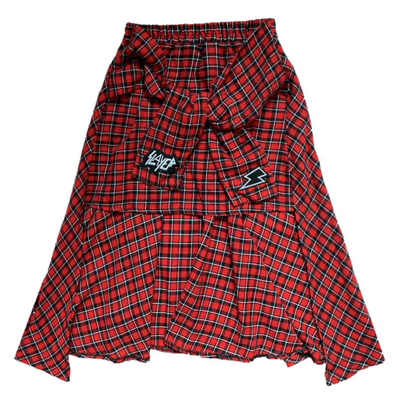 Letter embroidered red plaid skirt DB5321