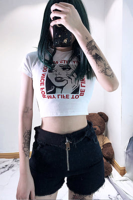 Punk high waist printed short t-shirt DB4155