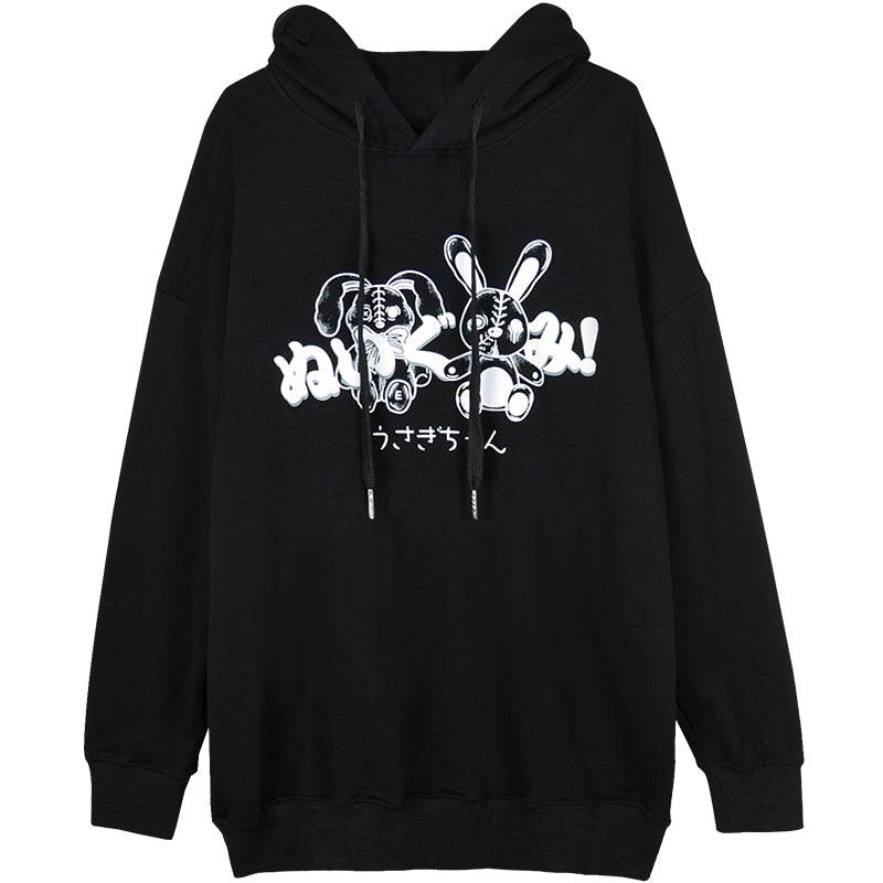 Dark cartoon rabbit hooded sweater DB6209