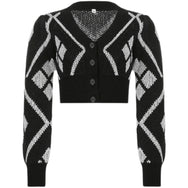 Black and white rhombus woolen coat DB7572