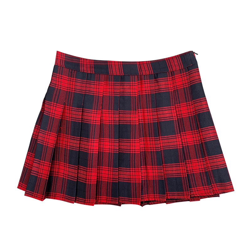 Red plaid pleated skirt DB6157