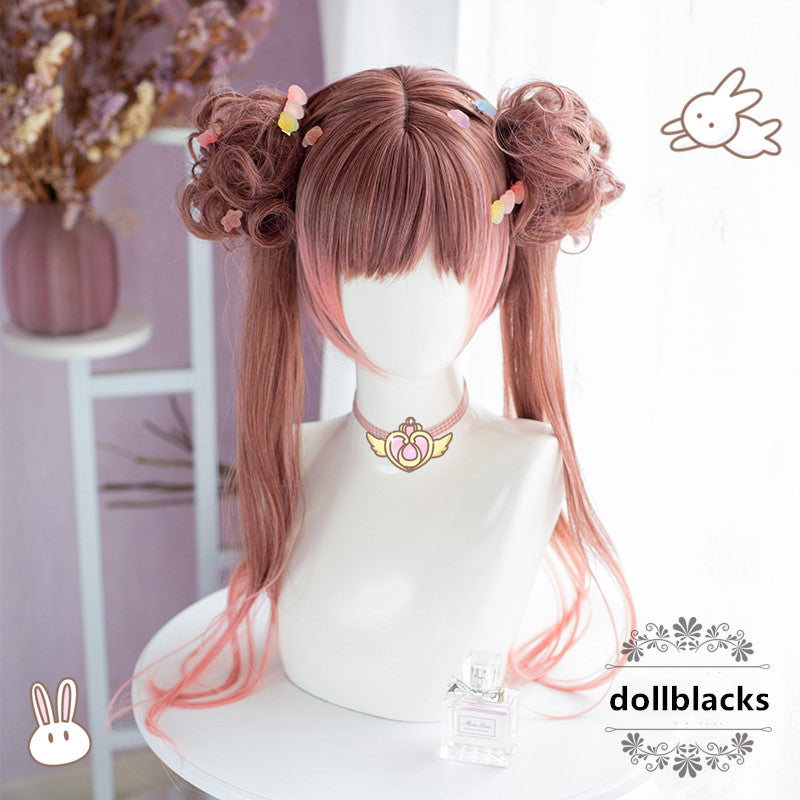Lolita brown pink gradient double ponytail wig DB5830