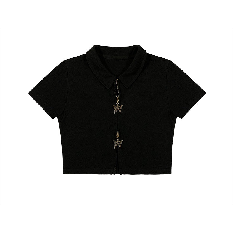 Butterfly zipper black T-shirt DB7552