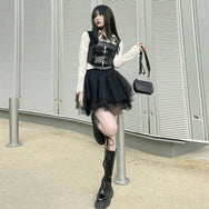 Mesh skirt and leather vest DB7632