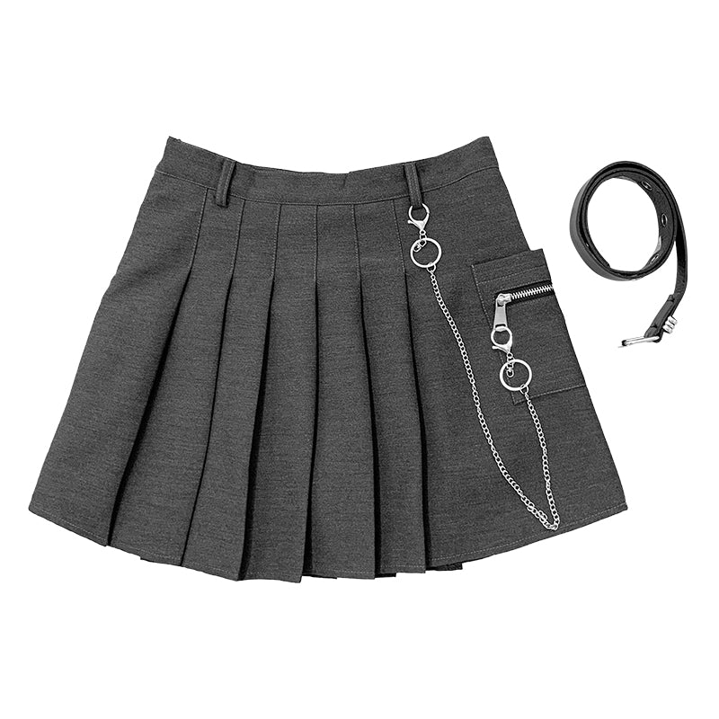 Gray chain pleated skirt DB6019