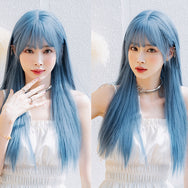 Blue cute long straight wig DB7566