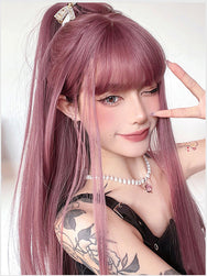 wig pink brown long straight hair DB7757