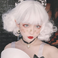 Harajuku Lolita Milk White Short Curly Hair Wig DB5191