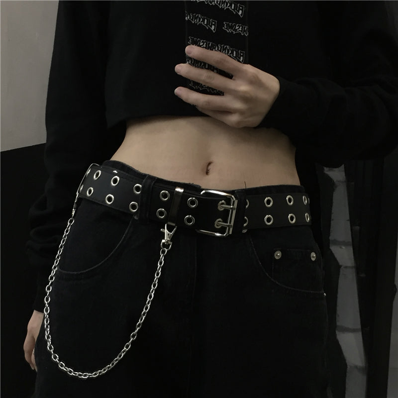 Black metal chain punk belt DB7194