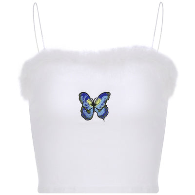 Punk butterfly embroidery strap vest DB4296